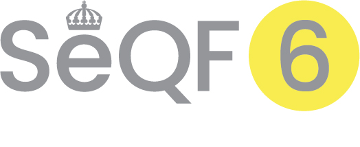 Grå text på vit botten: SeQF 6. Ovanför "e" en grå krona, "6" är innesluten i en helgul cirkel.